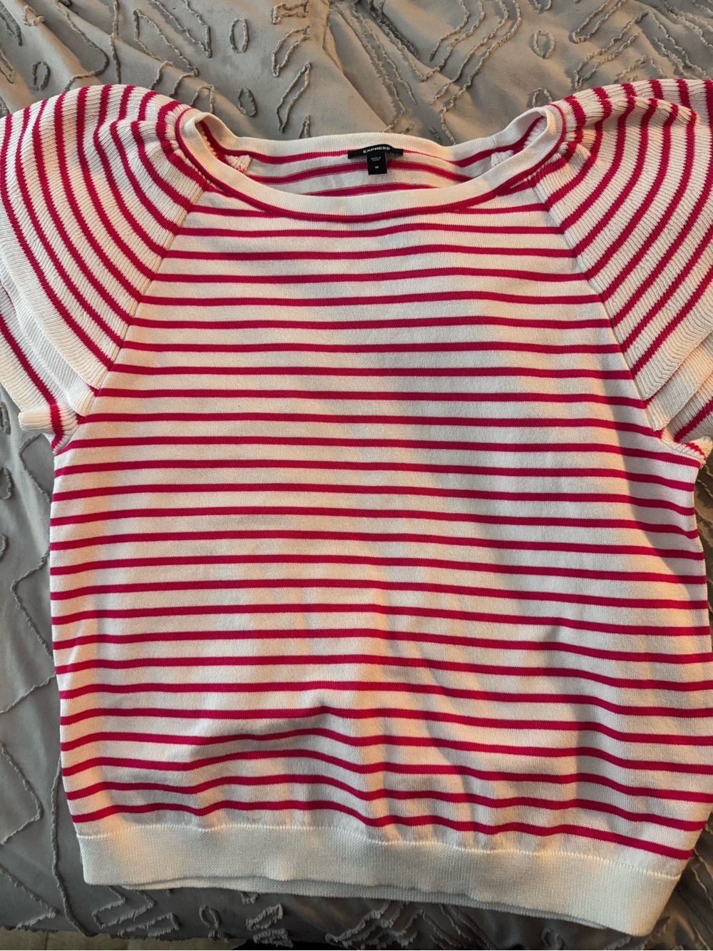 Express White and Pink Striped Short-Sleeve Top